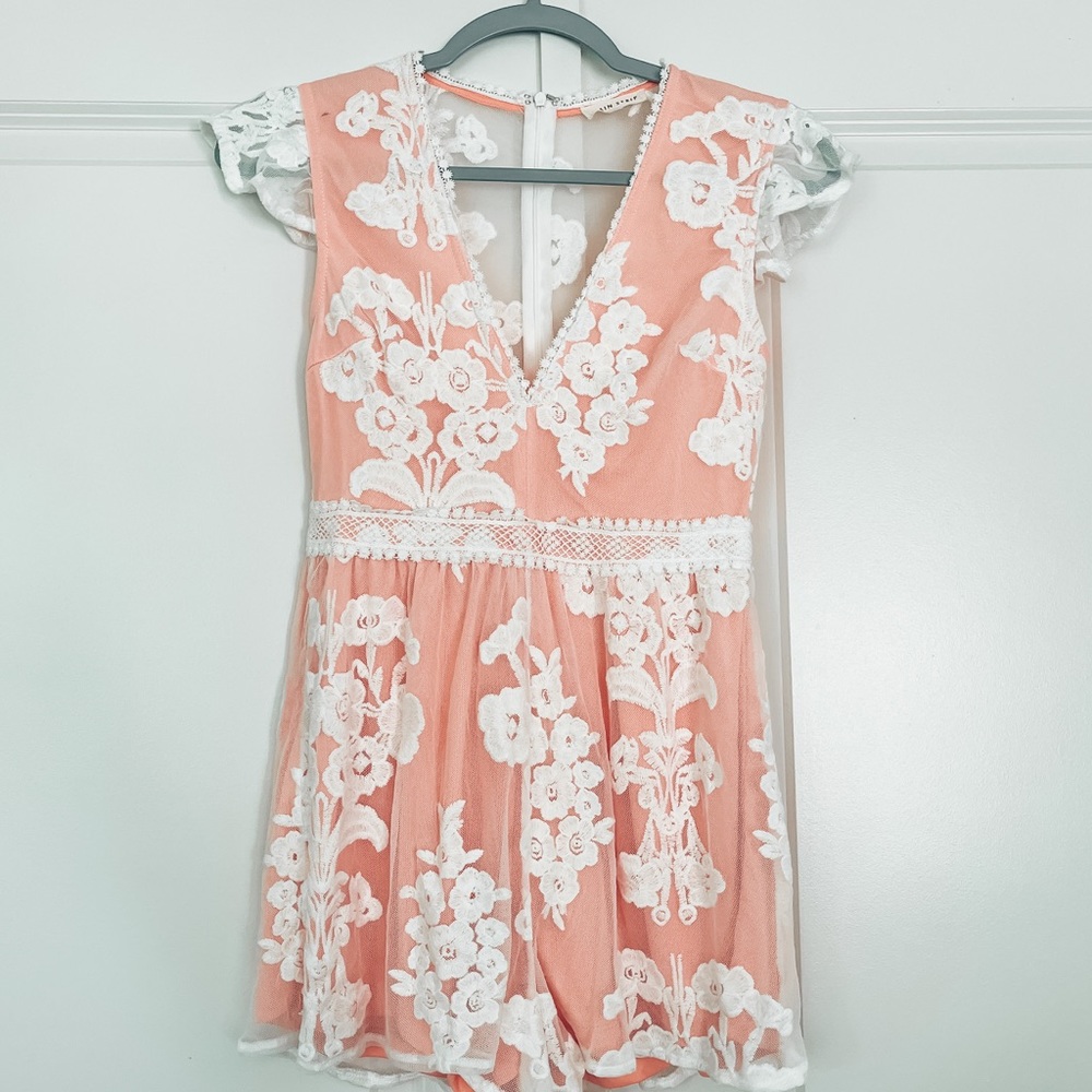 Main Strip Pink Mesh Lace Romper